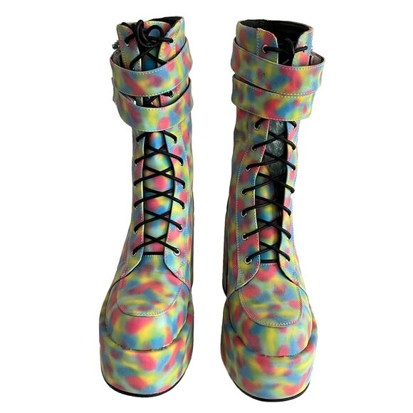 Shane Justin Rainbow Iridescent Platform Boots EDM Rave Dance Party 36 - Picture 4 of 12